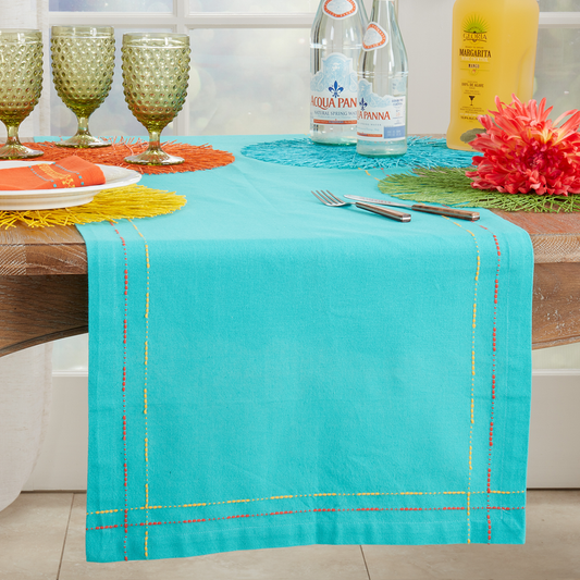 2625 - Turquoise Dobby Border Cotton 18"X72" Table Runner