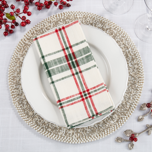 541 - White and Green Plaid Cotton Cloth Napkin – 20" x 20"
