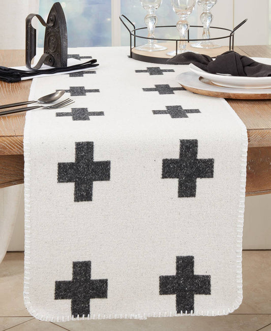 886 - Black-White Reversible Plus Sign 16x72 Table Runner