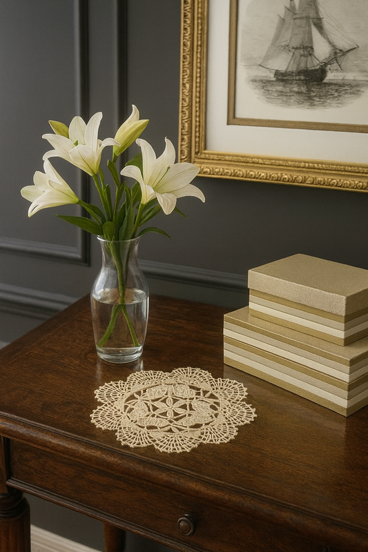 1001 - Beige Cluny Lace Cotton 6" Doily