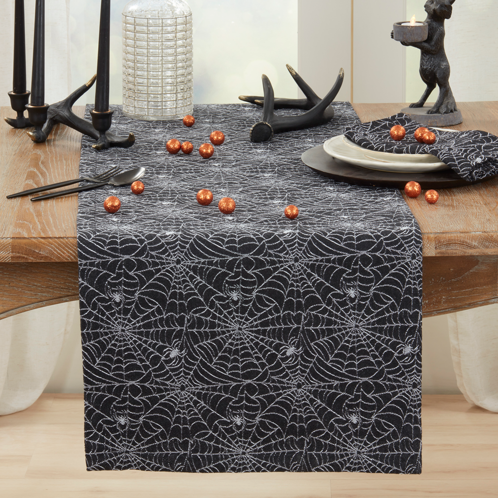 3943 - Black Jacquard Recycled Spider Web Table Runner