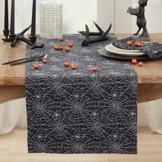3943 - Black Jacquard Recycled Spider Web Table Runner