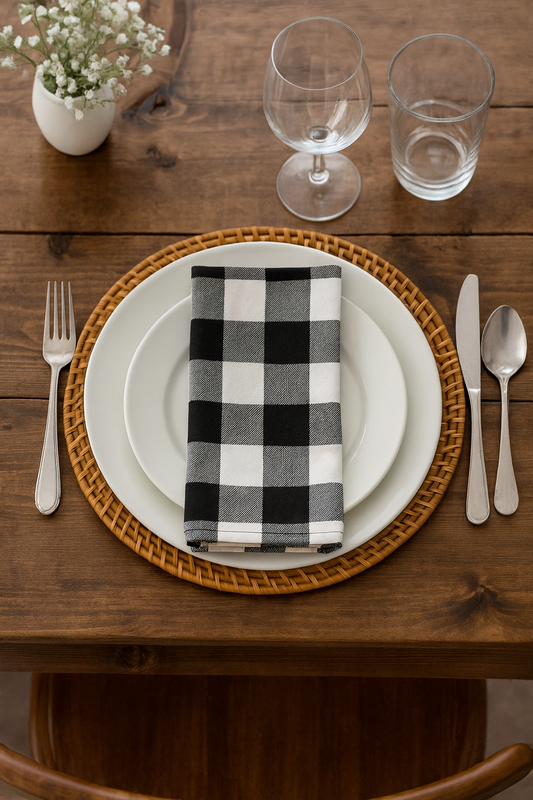 9025 - Black and White Classic Plaid Cotton 20" Cloth Napkin