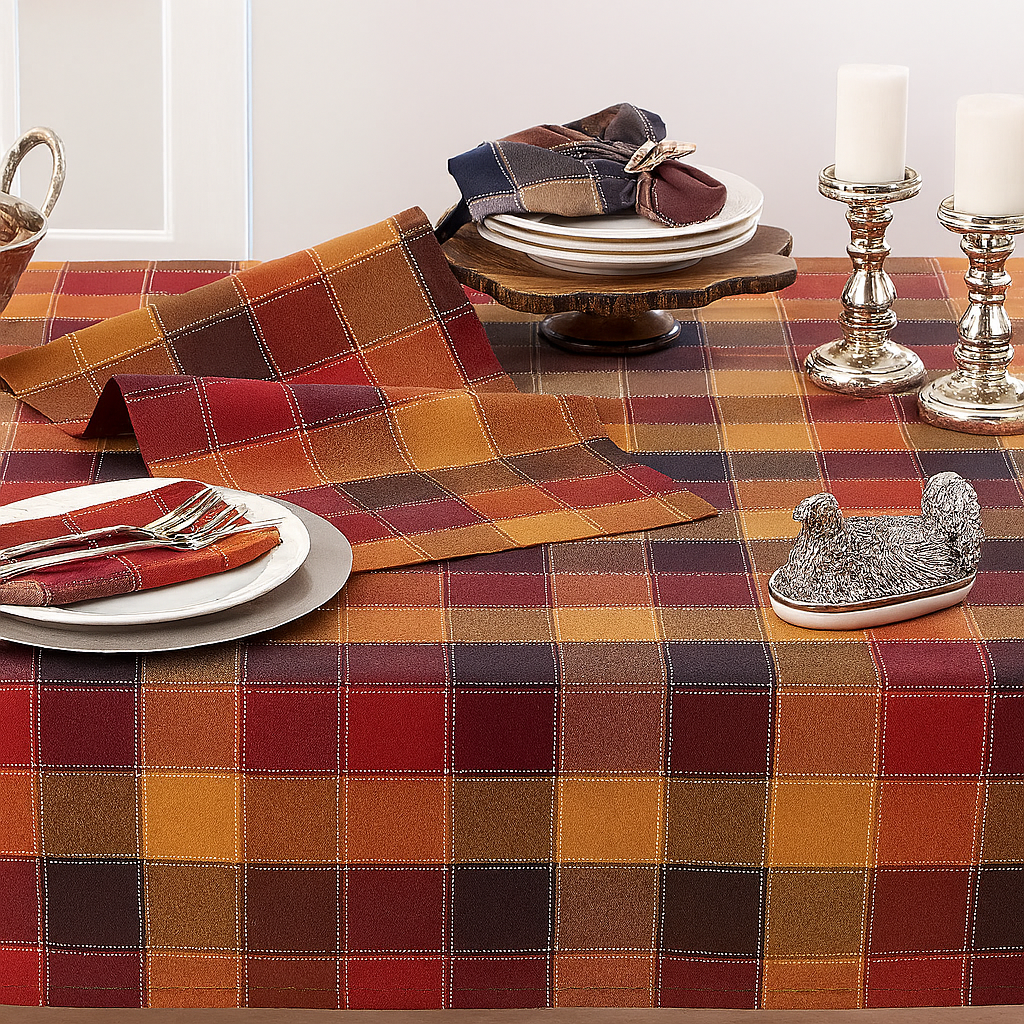 8571 - Stitched Plaid Cotton Blend Tablecloth