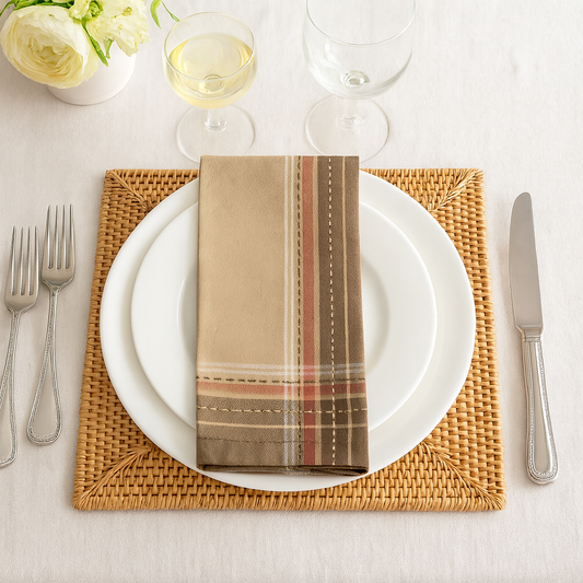 9745 - Taupe Stitched Line Cotton 20" Dinner Napkin
