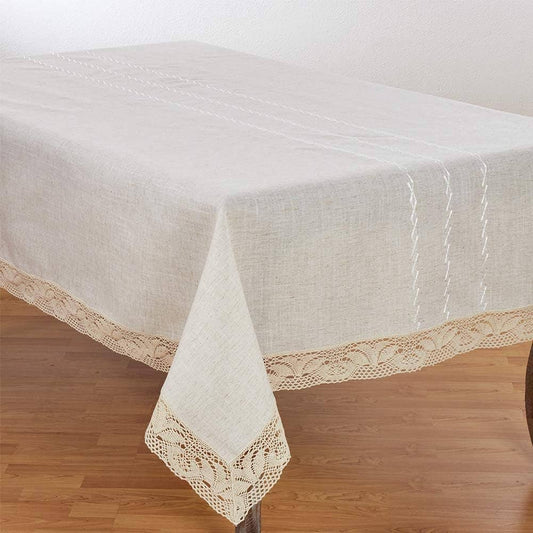 4791 - Natural Embroidered Lace Tablecloth