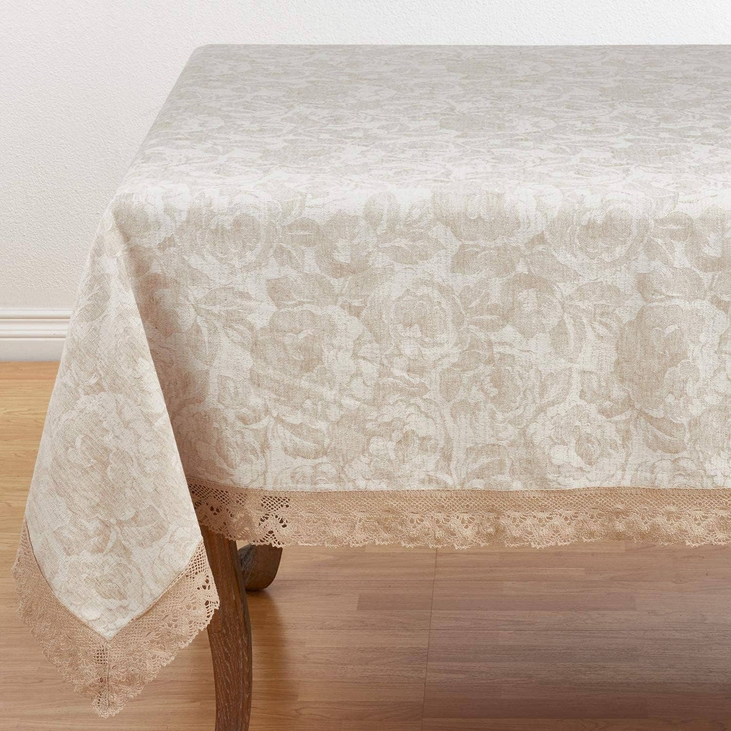 1916 - Natural Elegant Jacquard Lace Trim 72"x120" Tablecloth