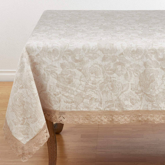 1916 - Natural Elegant Jacquard Lace Trim 72"x120" Tablecloth