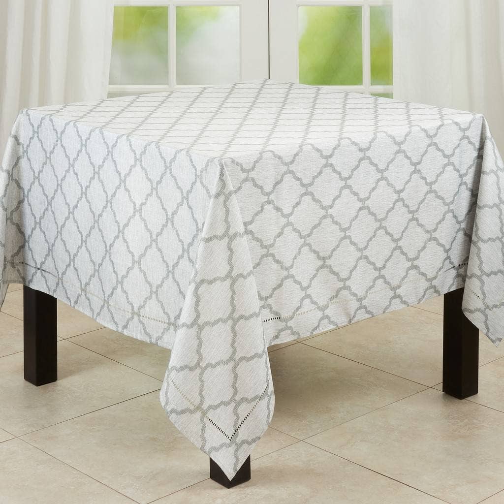 6718 - Grey Moroccan Laser-Cut Hemstitch Tablecloth