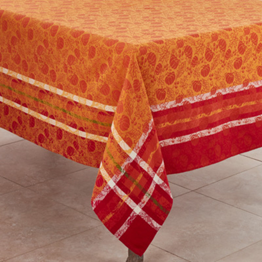 1565 - Pumpkin and Leaf Jacquard Cotton Tablecloth - 65"x104"