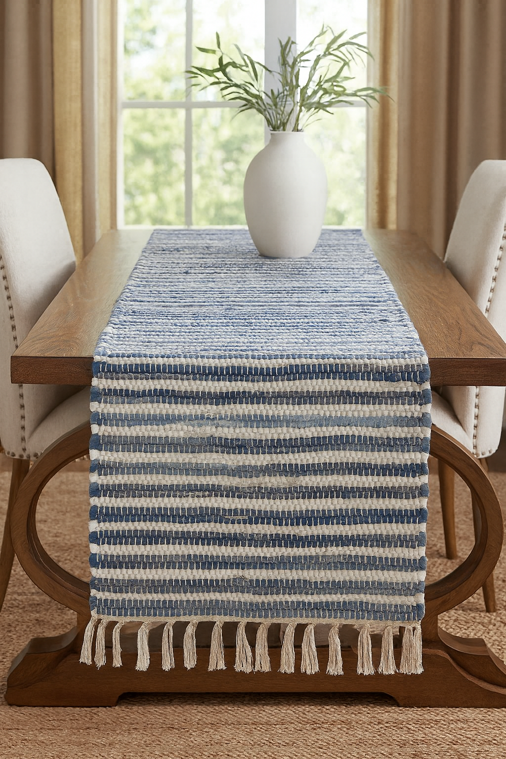 4873 - Striped Denim Chindi Cotton Table Runner - 16"x72"