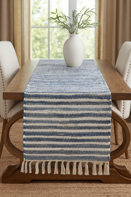 4873 - Striped Denim Chindi Cotton Table Runner - 16"x72"