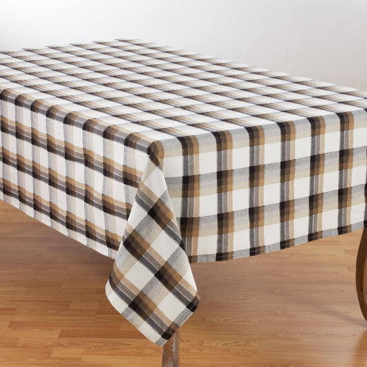 1697 - Brown Plaid Stitched Cotton Tablecloth
