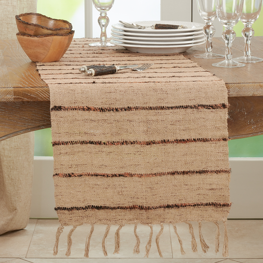 3021 - Natural Striped 16"X72" Cotton Table Runner