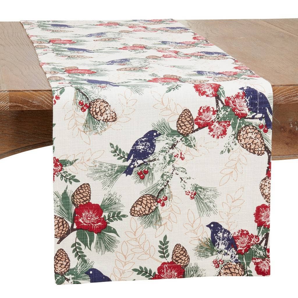 557 - Pinecones & Birds Cotton Table Runner