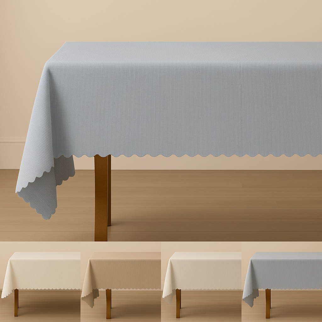 TBL0086 - Scalloped Edge Vertical Textured Striped Tablecloth