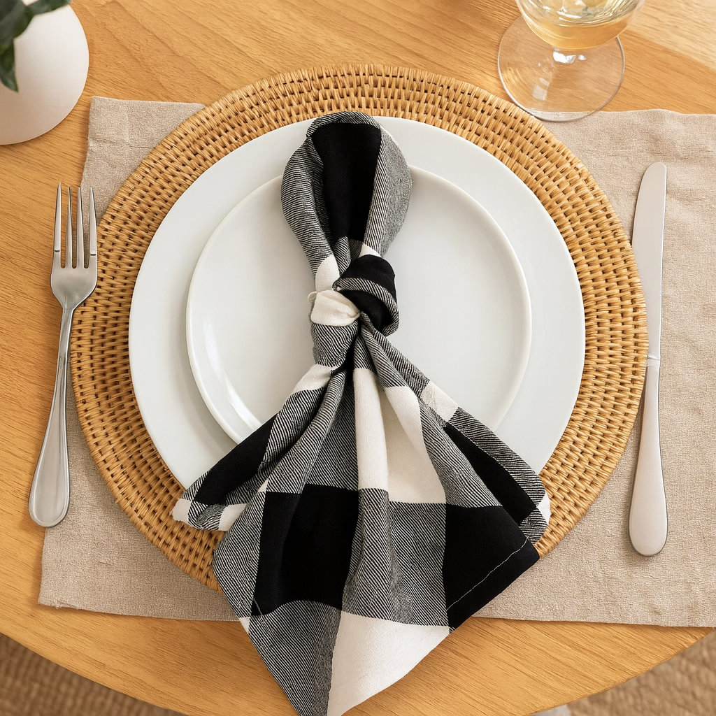 9025 - Buffalo Plaid Black-White Cotton 20" Dinner Napkin
