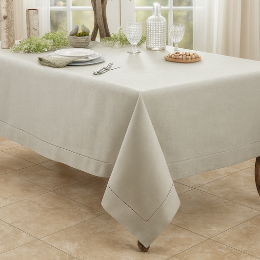 6302 - Grey Hemstitched Rectangular Tablecloth