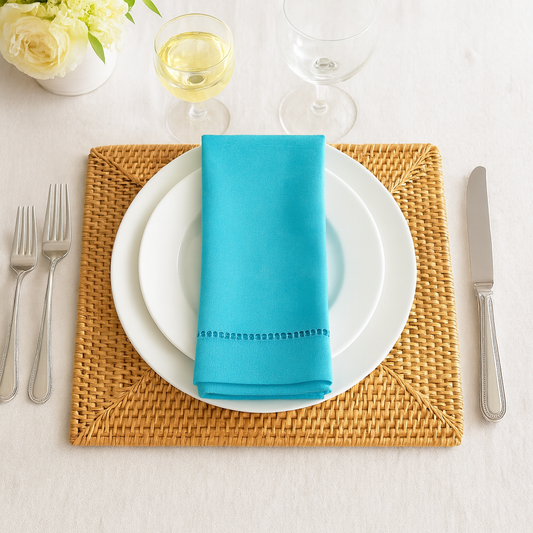7300 - Turquoise Hemstitch 18" Cloth Dinner Napkin