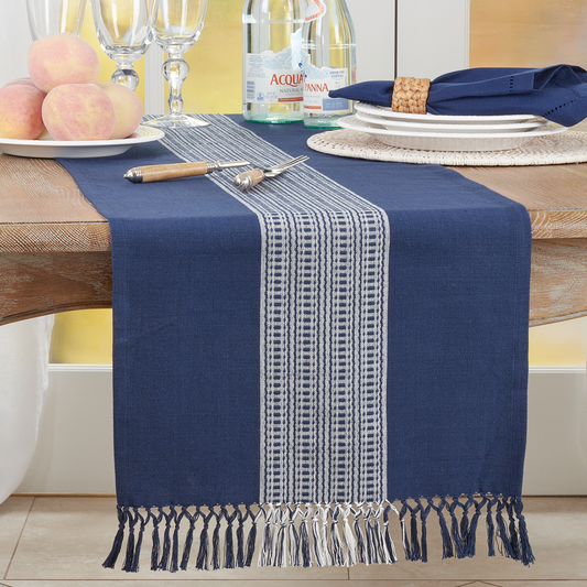 365 - Navy Blue Striped Cotton 16"x72" Table Runner