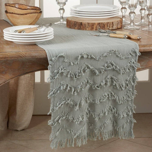 1872 - Blue-Grey Chevron Fringe 16"X72" Table Runner