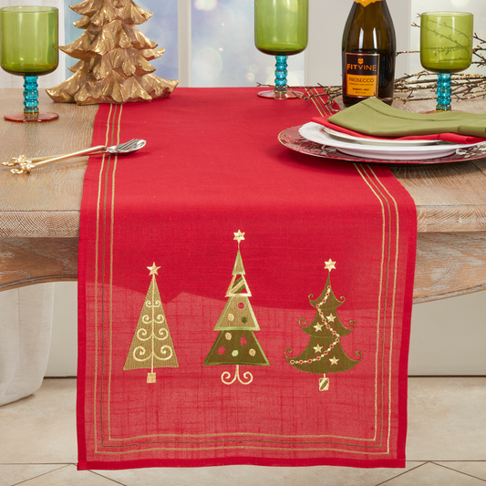 14823 - Red Embroidered Xmas Tree Table Runner