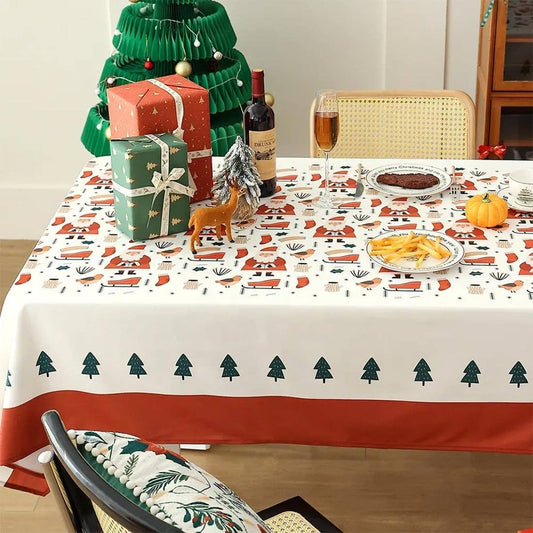 TBL0071 - Red Multi Poinsettia & Lights Christmas Design Tablecloth