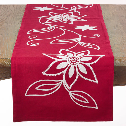6010 - Red Embroidered Flower Holiday 16"x72" Table Runner
