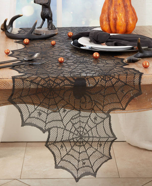 7850 - Black Halloween Spiderweb Net 18x72 Table Runner