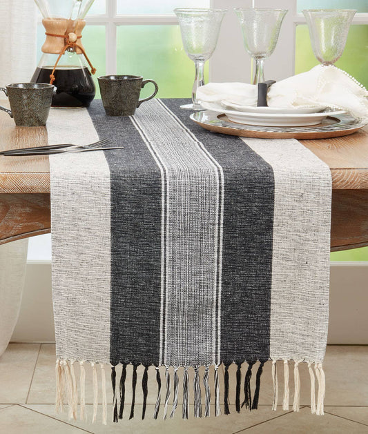 1451 - Striped Cotton 16x72 Inch Table Runner with Fringes