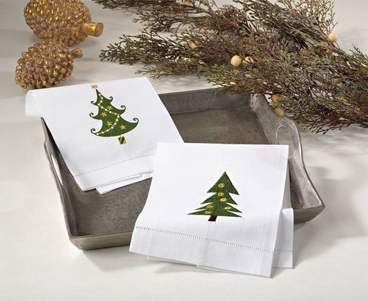 XM594 - Embroidered Christmas Tree Hemstitched Linen-Cotton Towel