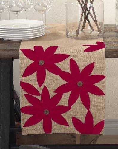 H222 - Poinsettia Flowers Jute 16"x72" Table Runner