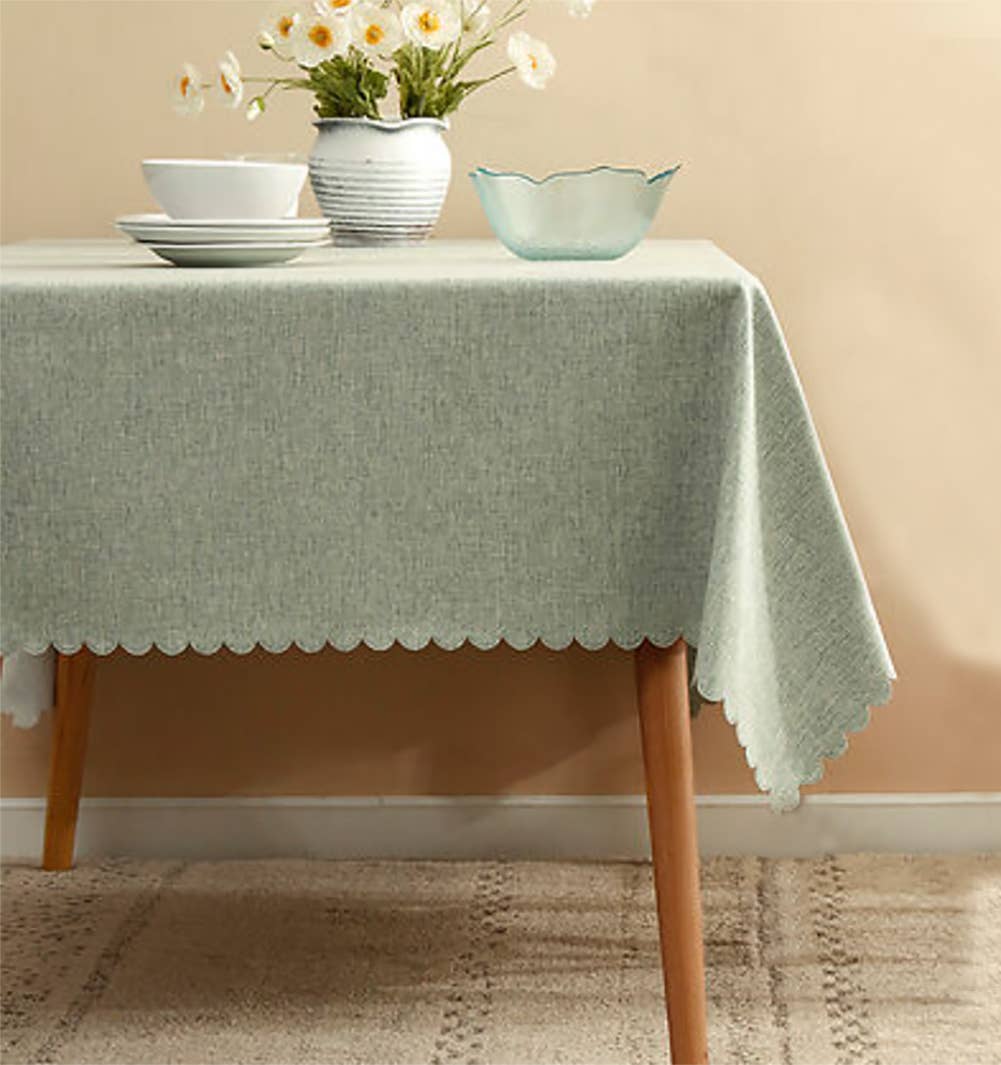 TBL0057 - Sage Green Scalloped Border Wrinkle-Free Tablecloth