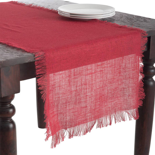 JU209 - Red Fringed Jute Woven Table Runner