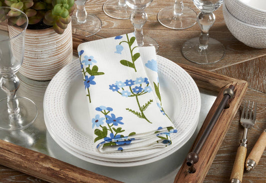 624 - Blue Floral Pure Cotton 20" Dinner Napkin