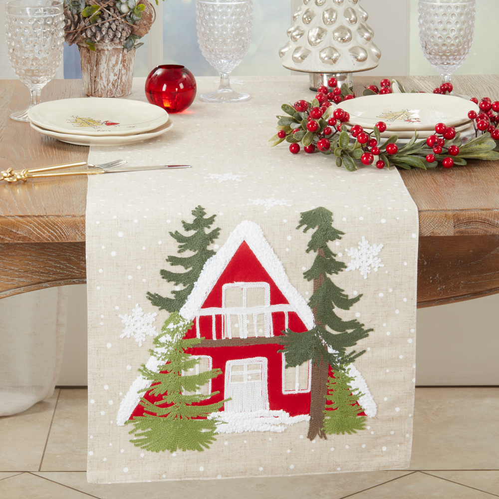 290 - Embroidered Snow House Table Runner
