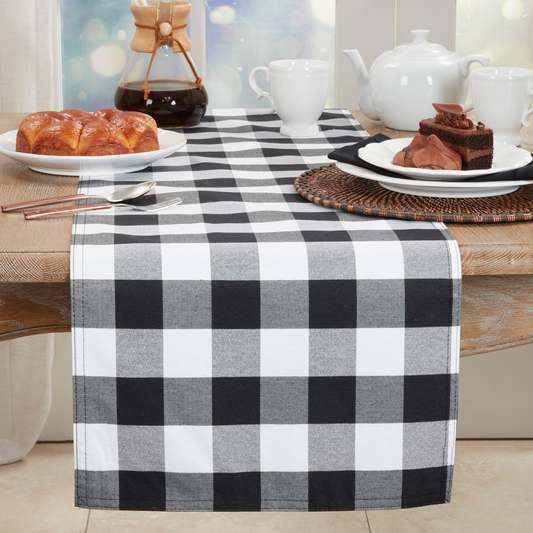 5026 - Black and White Reversible Cotton Table Runner