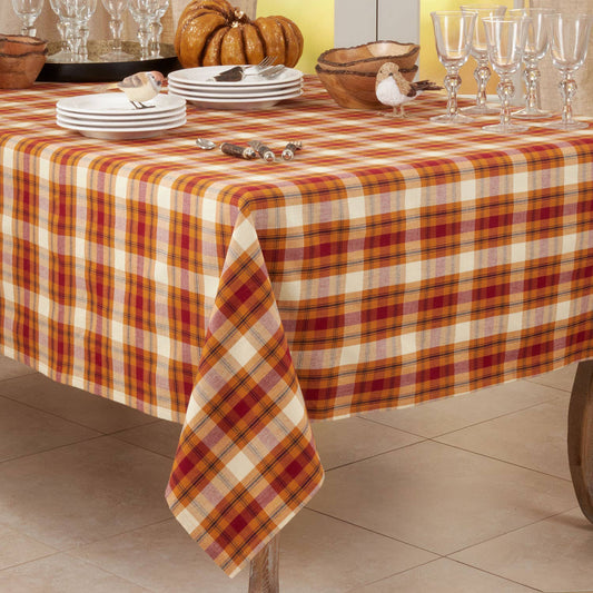 1910 - Rust Plaid Cotton 70" Square Tablecloth