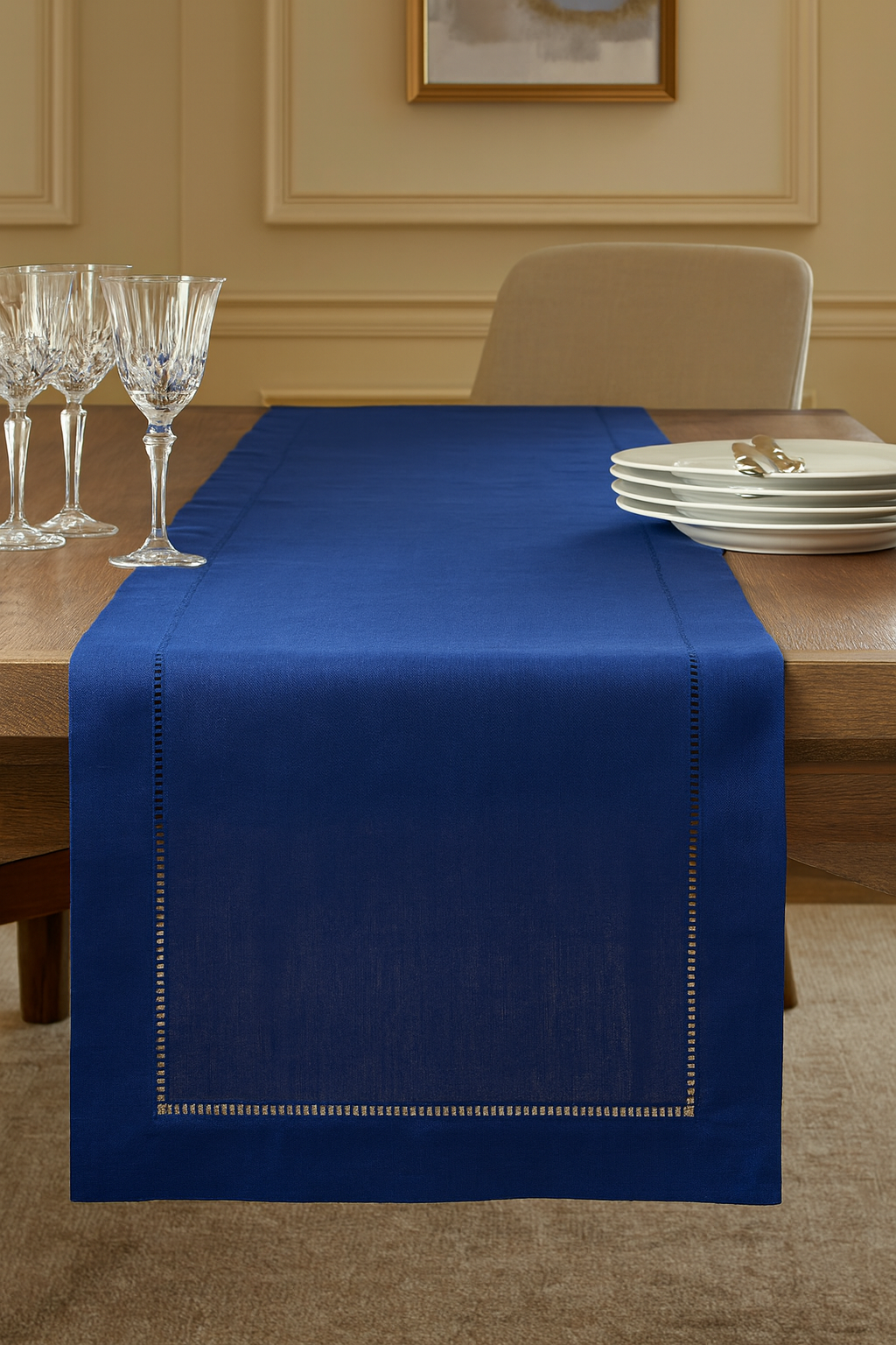 7300 - Classic Blue Hemstitch Table Runner