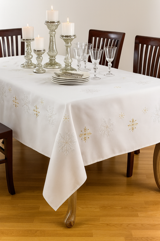 116 - Ivory Embroidered Snowflake Tablecloth