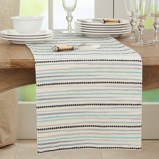 777 - Blue Woven Stripe Cotton Table Runner