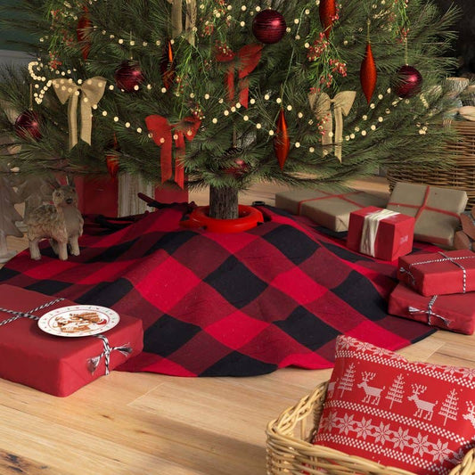 9025 - Buffalo Check Red-Black Cotton 53" Christmas Tree Skirt