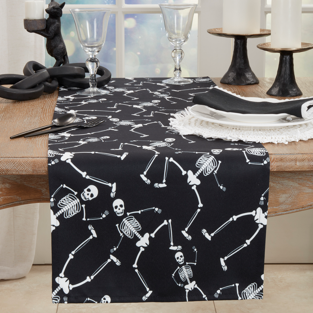 5523 - White Skeletons Black 16"X72" Table Runner