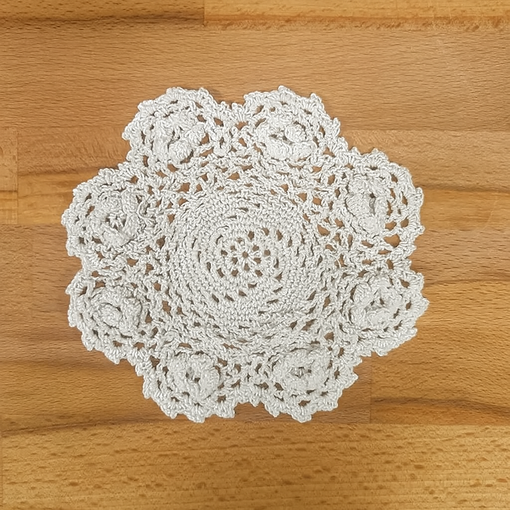 1007C - White Handmade Crochet Lace Cotton Doily - 6" Round