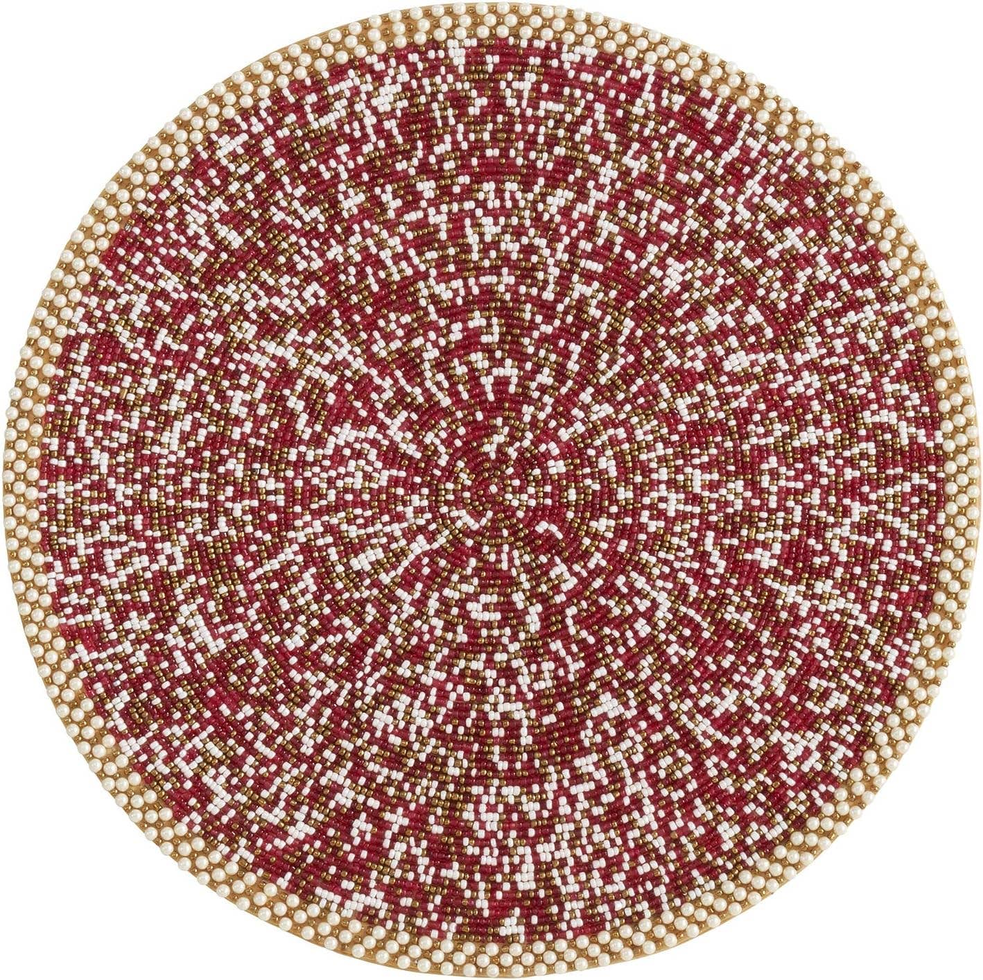 219 - Red 14" Pearl Glass Beaded 14" Placemat
