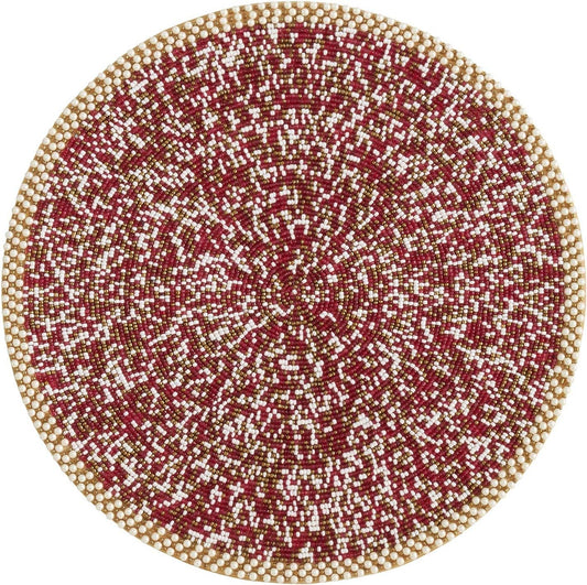 219 - Red 14" Pearl Glass Beaded 14" Placemat