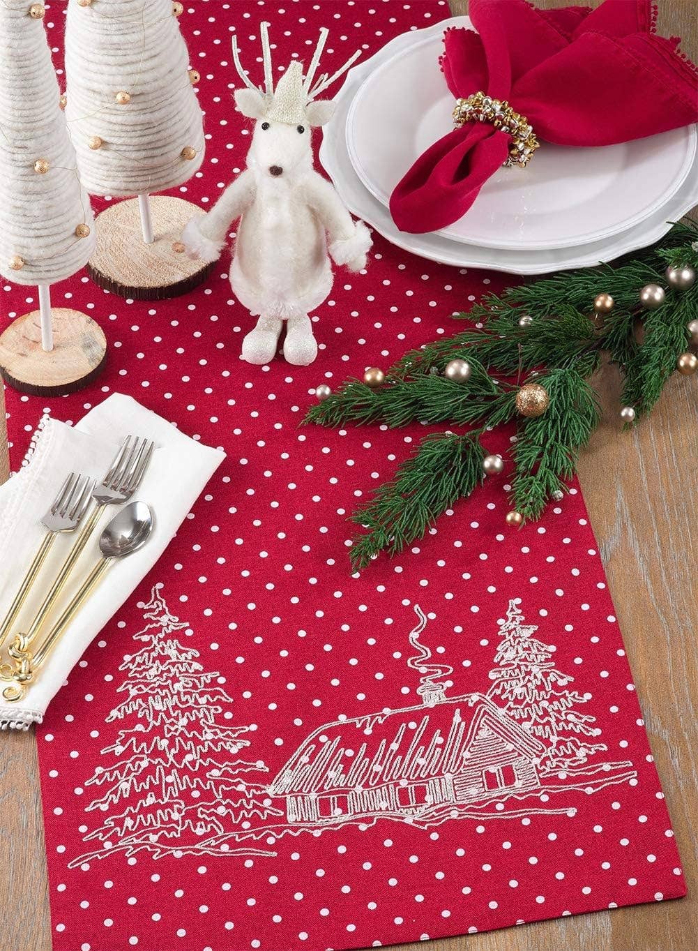 7342 - Cottage Red Polka Dot Table Runner