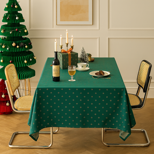 TBL0072 - Green Snowflake Woven Jacquard Holiday Tablecloth