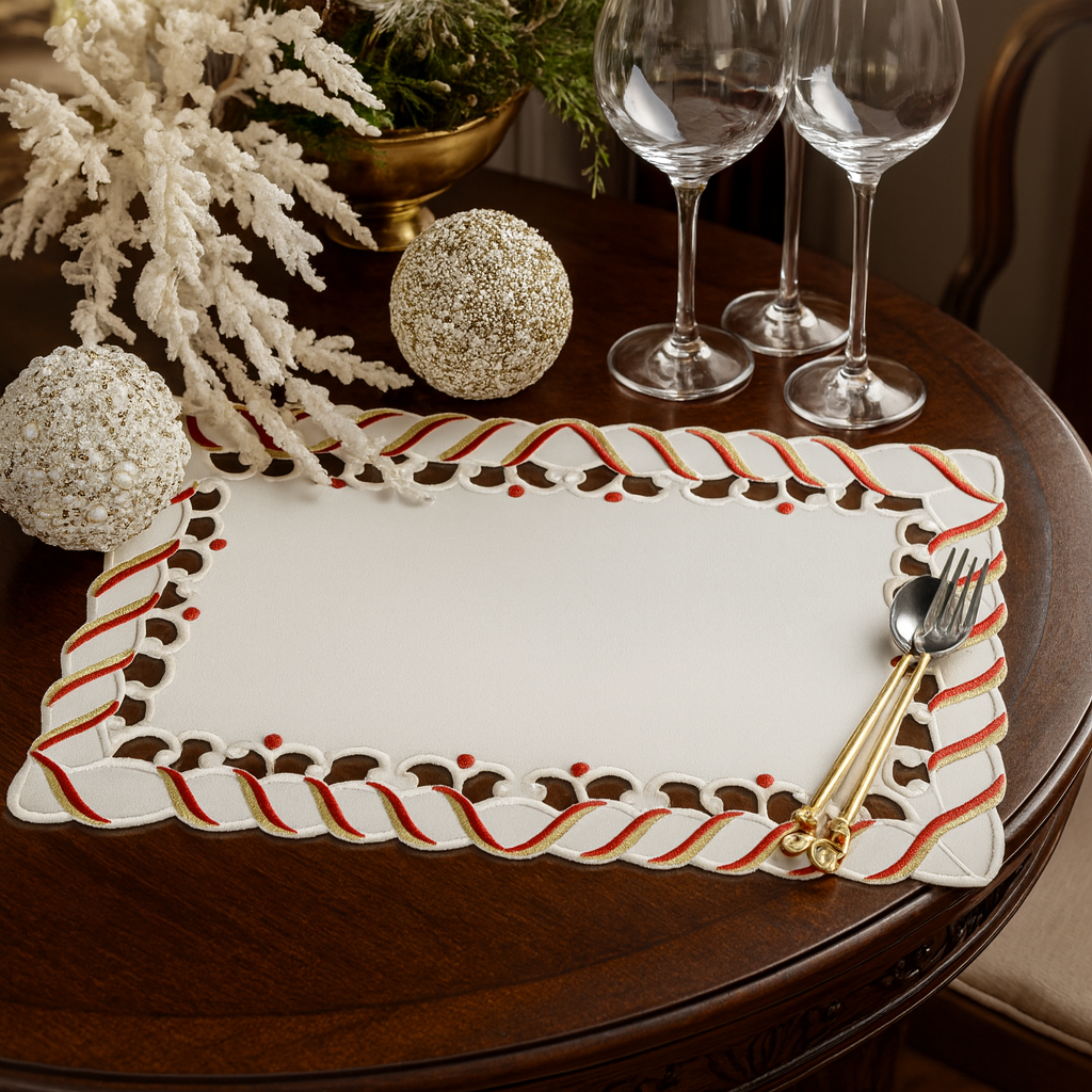 1633 - White and Red Candy Cane 14"x20" Placemat