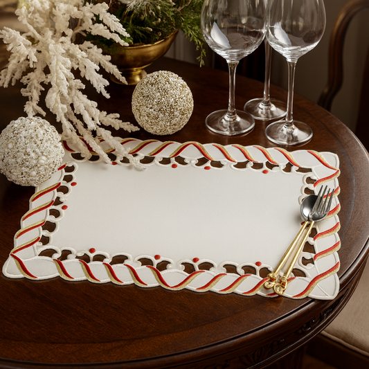 1633 - White and Red Candy Cane 14"x20" Placemat
